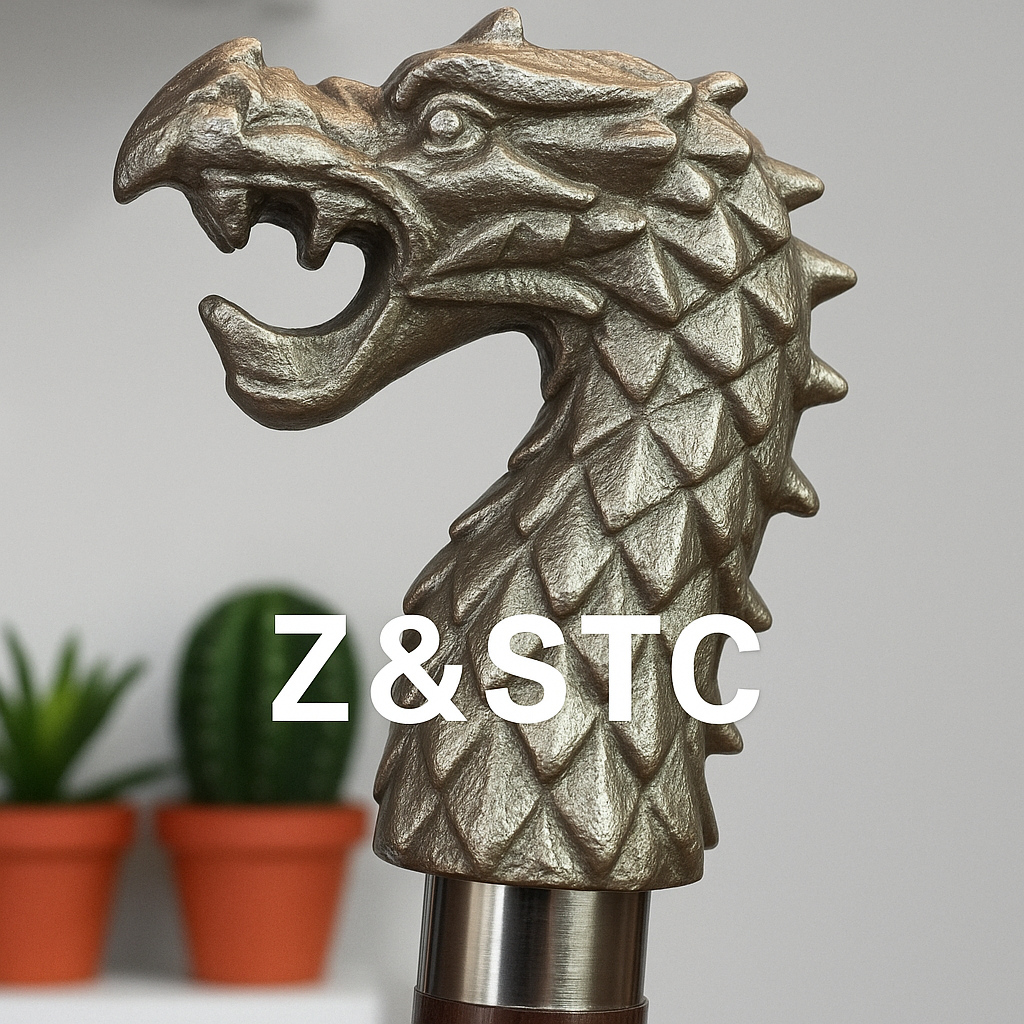 Z&STC Dragon Head Walking Stick Handcrafted Wooden Cane with Silver Handle