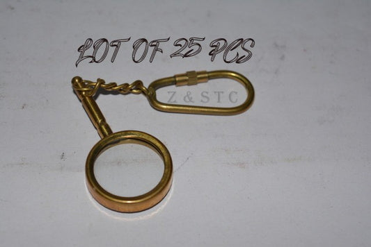 Set of 25 Handcrafted Brass Magnifying Glass Keychains – Collectible & Gift Item
