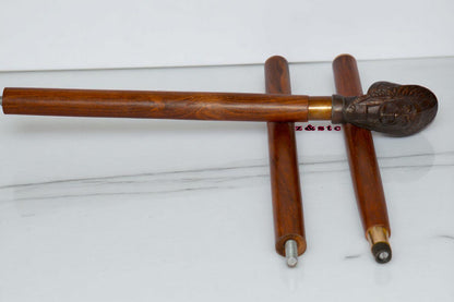 Wooden Walking Stick with Brass Lion Head Handle – Vintage Style Cane