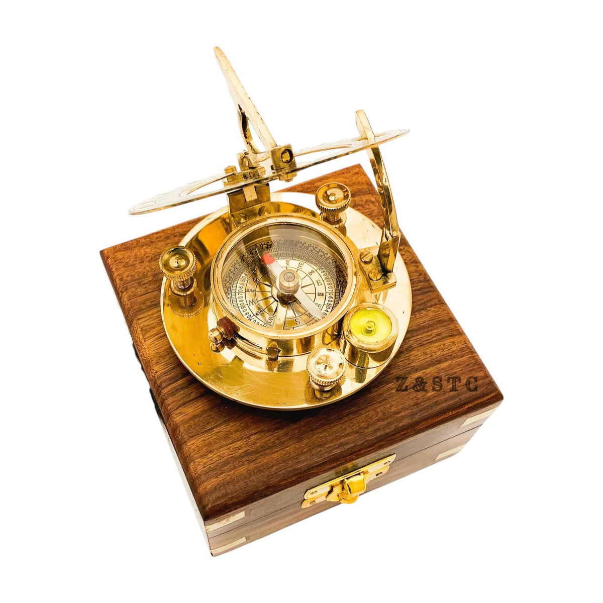 Vintage Brass Round Sundial compass 3" with Wooden box directional gift