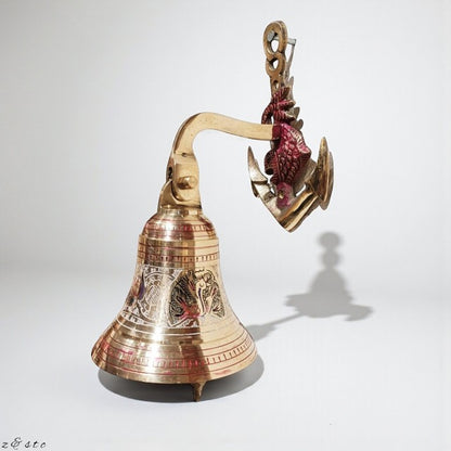 Vintage Brass Gate Entrance Bell Wall Mounted Anchor Design for Home' Temple etc