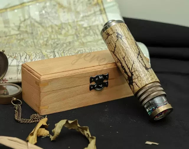Personalized Brass Kaleidoscope Vintage Style with Wooden Case Handmade Gift Dec