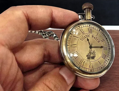 Antique Look Brass Pocket Watch with Chain | Nautical Elgin Style Handmade