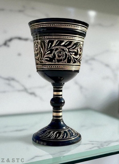 Royal Brass Champagne Goblets – Floral Engraved Toasting Glasses | Handmade Set