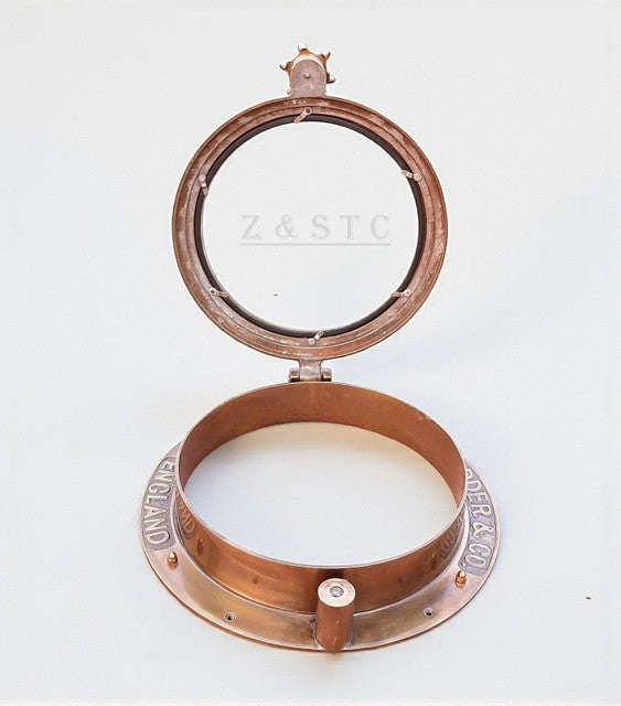 Large 16" Nautical Porthole Functional Hinged Marine Wall Hanging, Antique Brown