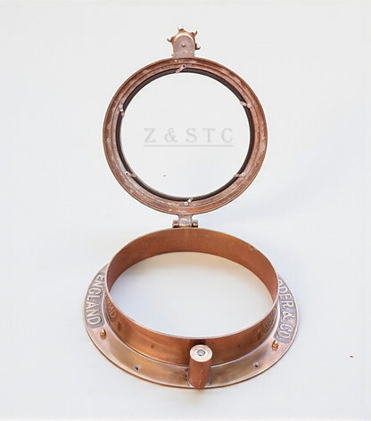 Large 16" Nautical Porthole Functional Hinged Marine Wall Hanging, Antique Brown