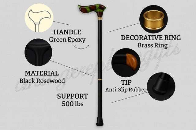 Premium Rosewood Walking Cane 36 Inch Handmade Vintage Style Wooden Stick Unisex