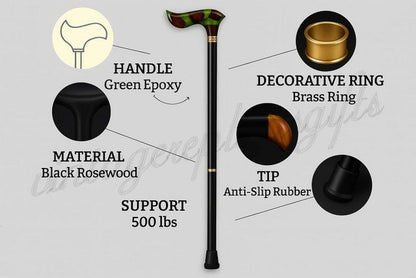 Premium Rosewood Walking Cane 36 Inch Handmade Vintage Style Wooden Stick Unisex