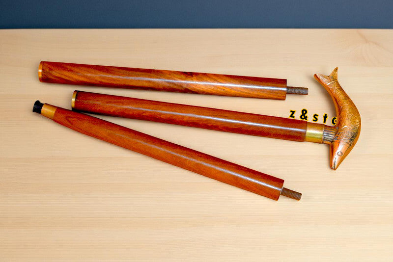 Unique Fish Head Walking Stick – Brass Handle & Wooden Cane – Foldable Design