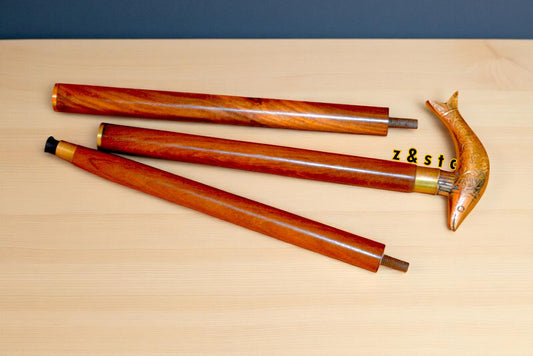 Unique Fish Head Walking Stick – Brass Handle & Wooden Cane – Foldable Design