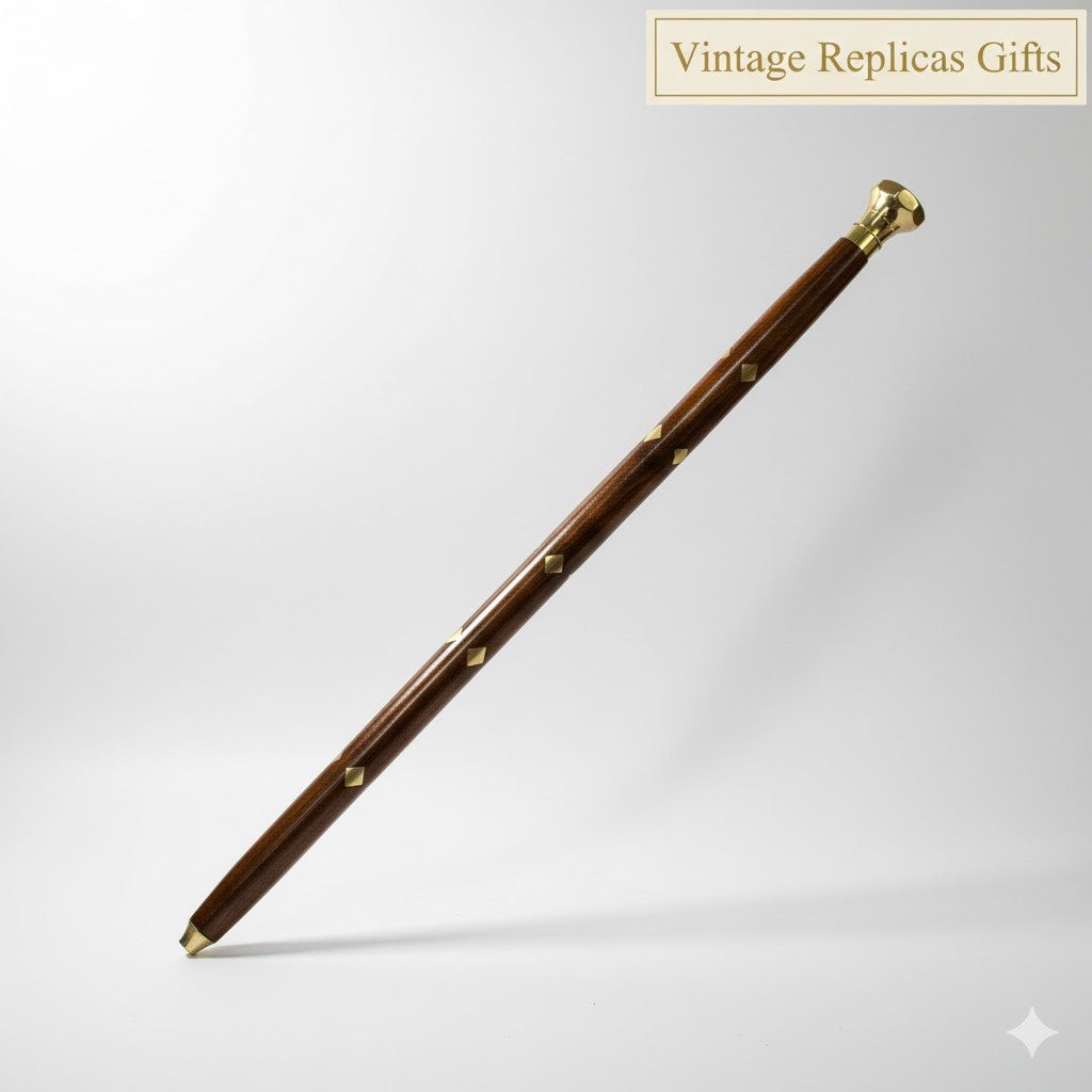 Handcrafted Rosewood Swagger Walking Stick with Brass Inlay Steampunk Gear Desig