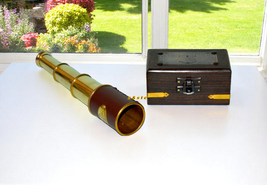 Victorian marine brass telescope with wooden box – antique nautical collectible