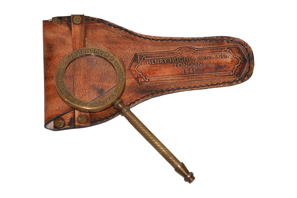 Henry Hughes & Son Ltd London Brass Magnifying Glass Handheld with Leather Cover