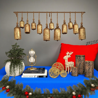 Handcrafted Boho-Style Bronze Cow Bells with Jute Rope – Vintage Home Accent
