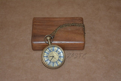 Golden Era Charm – Handcrafted Brass POCKET Watch With Wooden Box Gift
