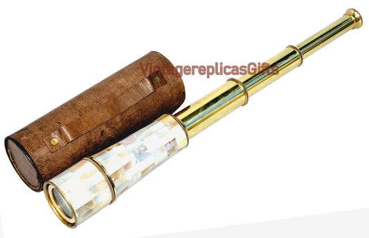 Vintage Brass & Mother of Pearl 18" Telescope Spyglass - Nautical Maritime Decor