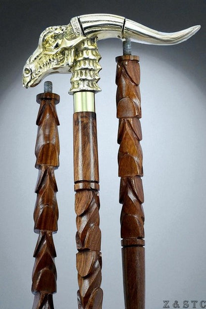 Vintage-Inspired Dragon Handle Wooden Walking Stick – Collectible Cane
