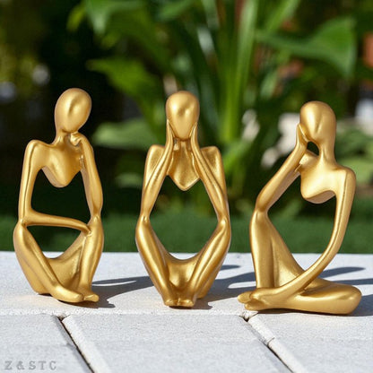 Set of 3 Thinker Men Statues – Gold Resin Home Decor