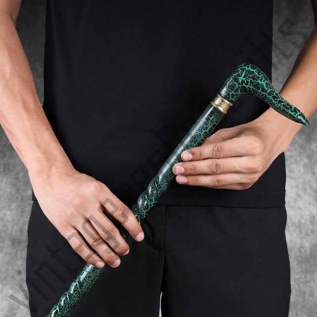 Handmade Fractal Burn Wooden Cane Green Electric Finish – Derby Handle