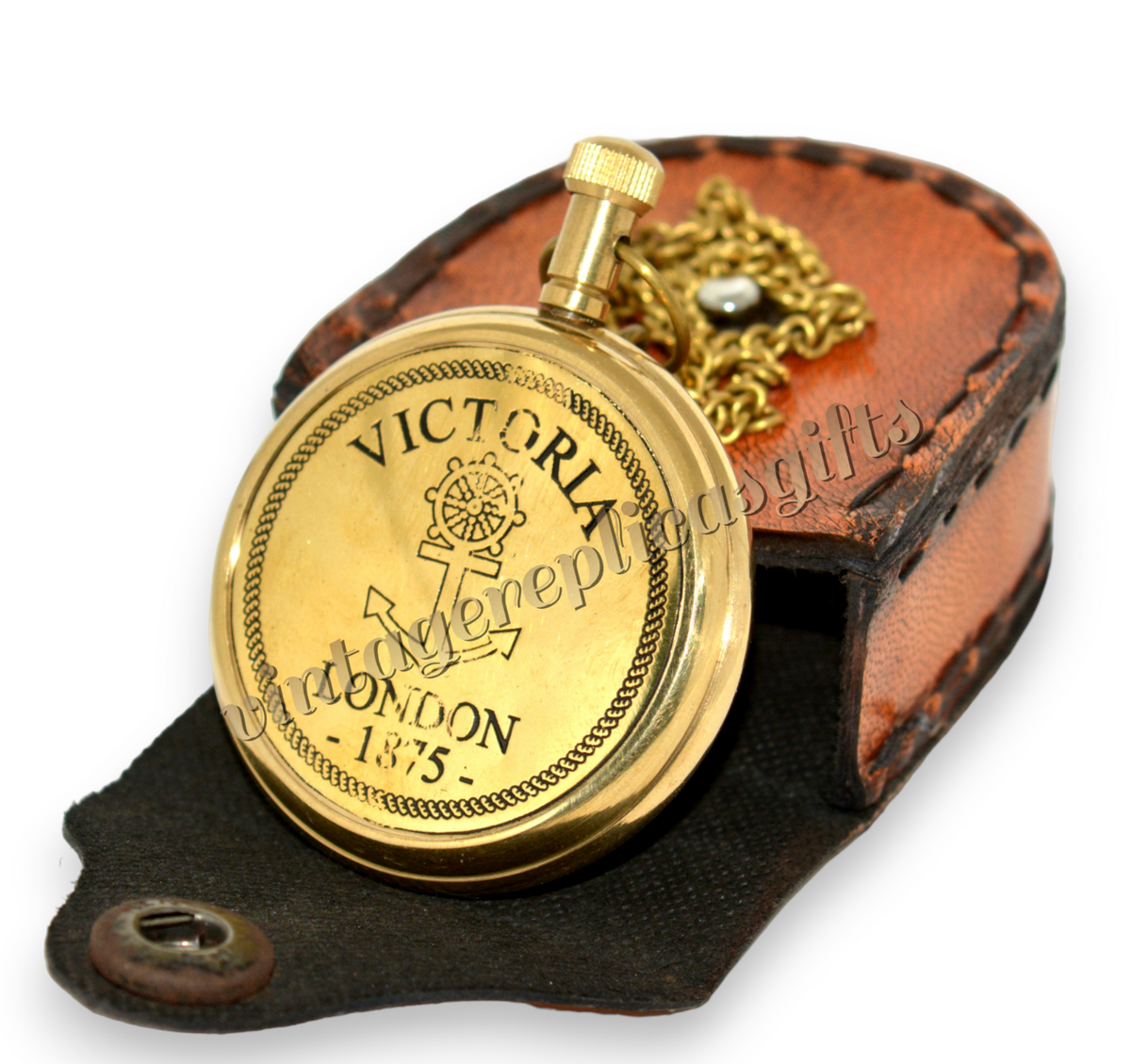 Vintage Brass Pocket Watch with Chain & case Classic Timepiece, Fully Functional