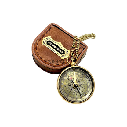 Vintage Brass Round Locket compass 2" with Leather Cover directional gift