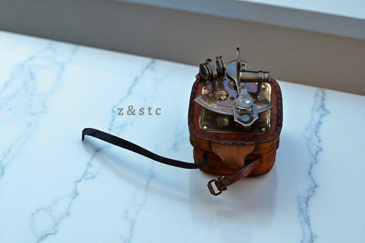 Best Brass Astrolabe Sextant with Leather Box – Nautical Replica C-3130