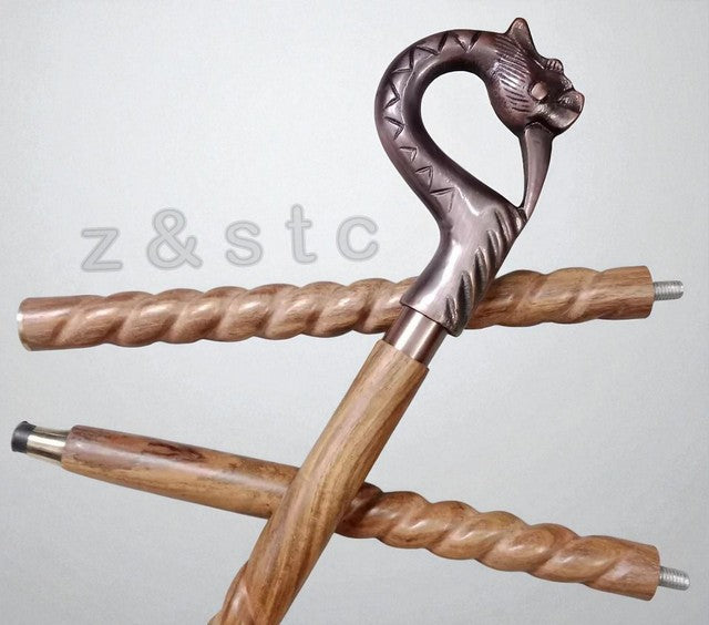 Handcrafted Vintage Style Wooden Walking Cane with Brass Handle
