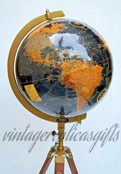 18" Antique Black Ocean World Globe on Tripod Stand Rotating Desktop Floor Globe
