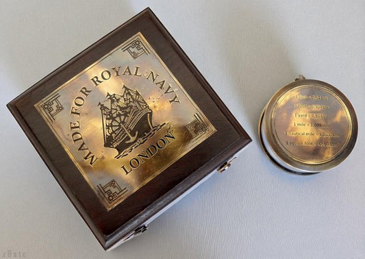 Antique Brass London Navy Measuring Tape – Vintage Desktop with Rosewood Box