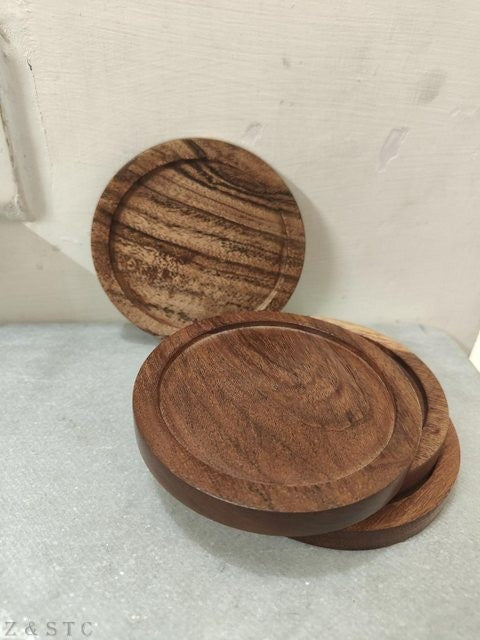 Natural Acacia Wooden Coaster Set – Rustic Drink Coasters for Coffee Tables.