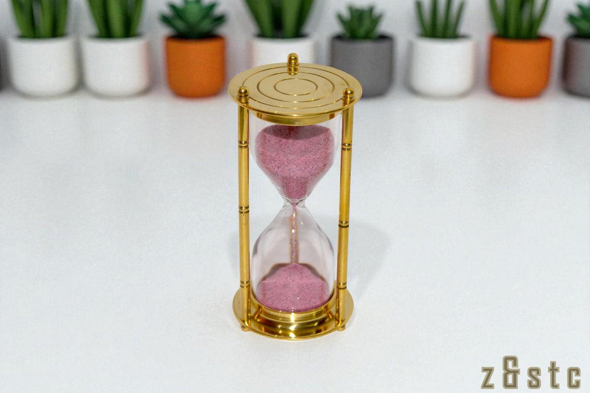 Classic Brass Hourglass Timer – Nautical Decor Gift with Pink Sand