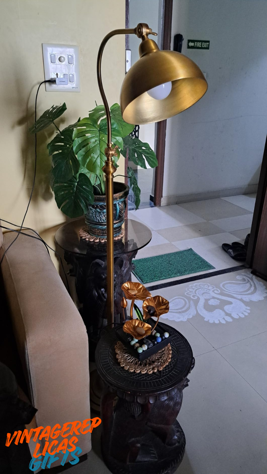 Antique Brass Finish Floor Lamp Adjustable Arm, 4.5ft Freestanding Reading Light