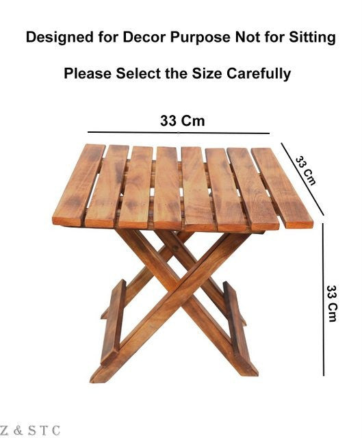Portable Wooden Folding Table – Natural Brown Handmade Coffee/End Table 13"
