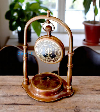 Elegant Brass Desk Clock with Compass Nautical Vintage Style, Perfect Gift