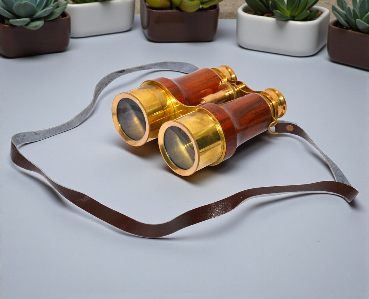 Antique Brass and wood Spyglass Binocular – Nautical Victorian Marine Style