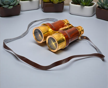 Antique Brass and wood Spyglass Binocular – Nautical Victorian Marine Style