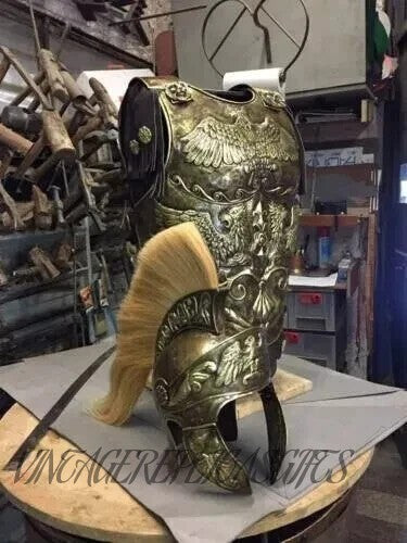 Brass Medieval Roman Chest Armor Reenactment Cuirass With Roman Helmet