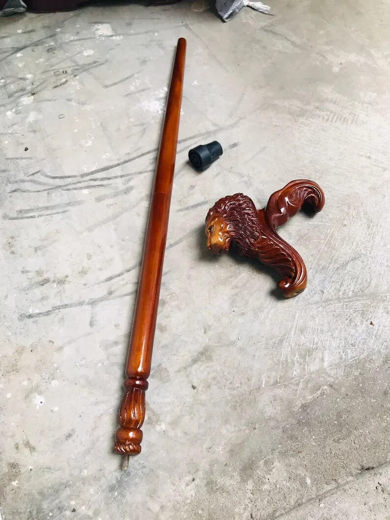 Lion Head Wooden Walking Cane | Handmade Vintage Gentleman’s Walking Stick