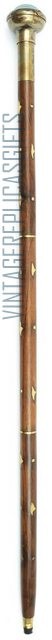Solid Brass Clock Handle Walking Stick - Steampunk Indian Rosewood Cane - 36"