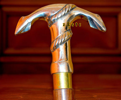 Nautical Style Walking Stick – Brass Ship Anchor Handle, Foldable Wooden Cane