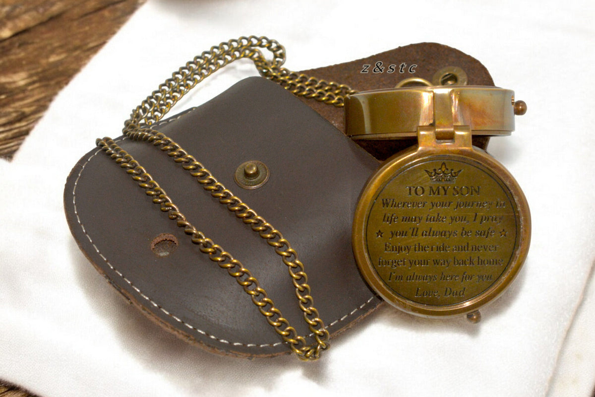 Engraved Brass Compass Gift – “To My Son” from Dad – Inspirational Keepsake