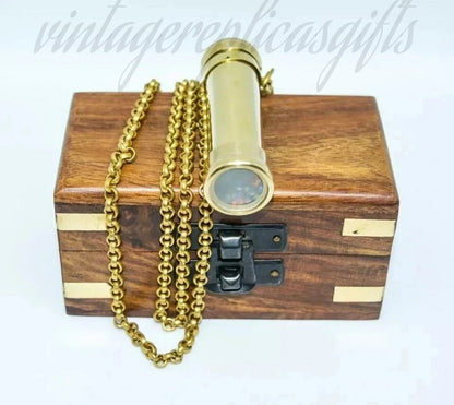Antique Brass Kaleidoscope Vintage Nautical Maritime Pocket Toy Gift Wooden Box