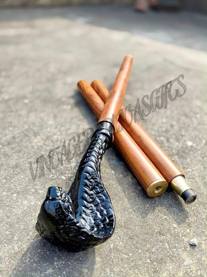 VintageReplicasGifts Victorian Brass Handle Walking Stick 3 Fold Wooden Cane