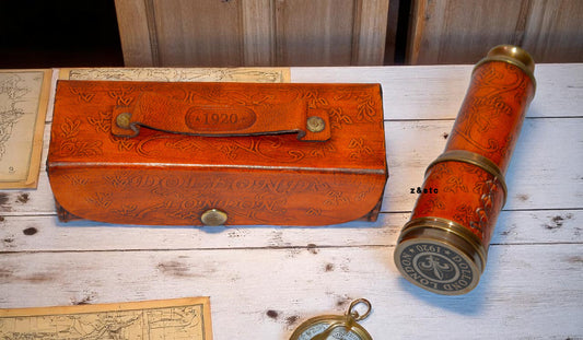 Vintage Brass Leather-Wrapped Telescope with Leather Box Nautical Spyglass Gift