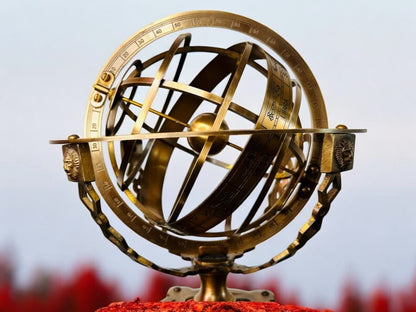 Vintage Brass 18'' Armillary Sphere Globe with Wooden Base Antique Style Gift