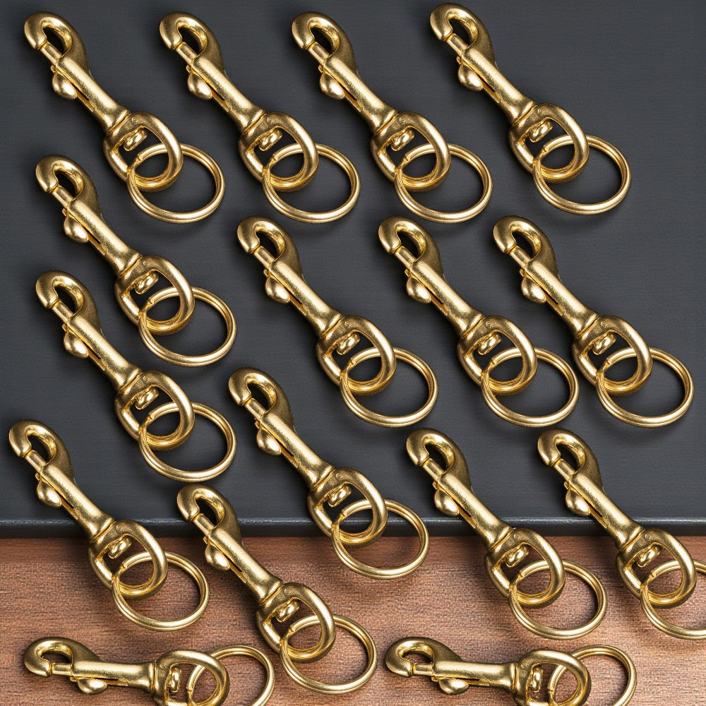 Pack of 16 Solid Brass Keychains Swivel Trigger Snap Hooks with Key Rings & Belt
