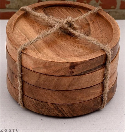Natural Acacia Wooden Coaster Set – Rustic Drink Coasters for Coffee Tables.