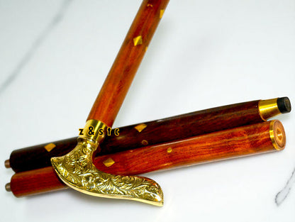 Classic Gentleman's Walking Stick – Brass & Black Wood Design