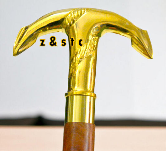 Handcrafted Wooden Walking Stick with Shiny Brass Handle