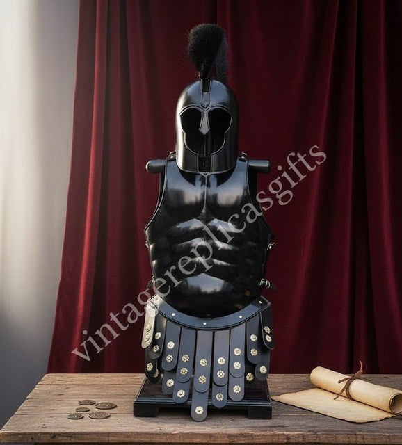 VintageReplicasGifts Collector's Black Spartan Muscle Armor Cuirass Helmet